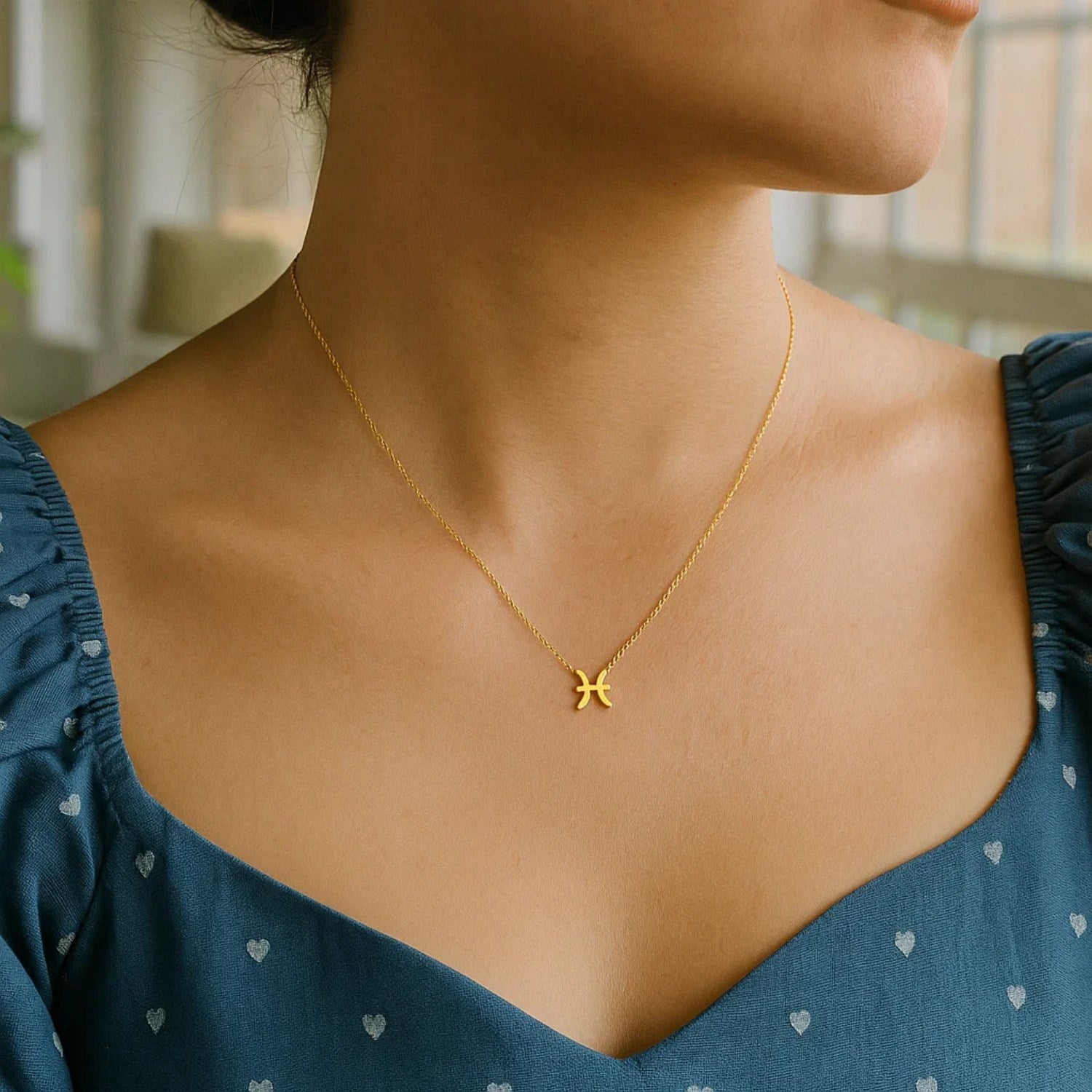 14K Yellow Gold Pisces Necklace