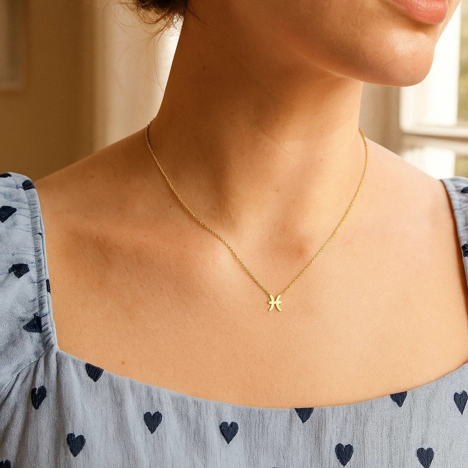 14K Yellow Gold Pisces Necklace