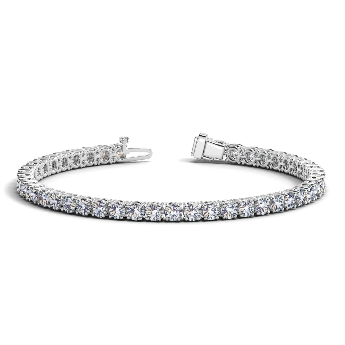 Detail view of 12.00 ct lab-grown diamond tennis bracelet in 14K Solid White Gold, four-prong setting — DEEVE
