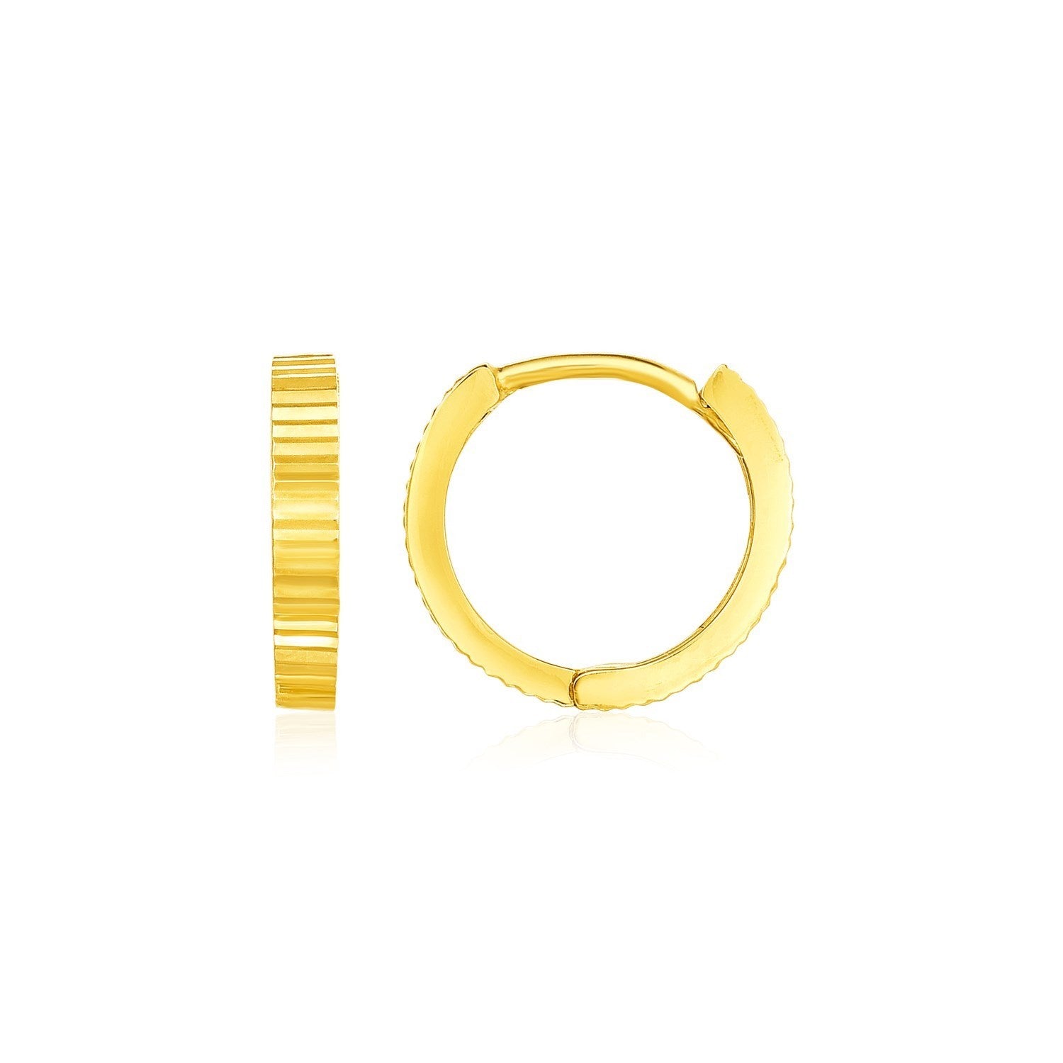 Petite Round Hoop Earrings Straight Texture | 14K Gold