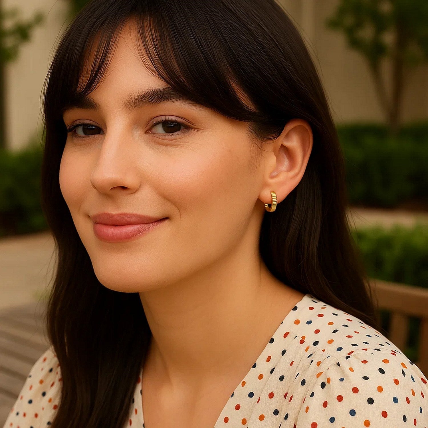 Petite Round Hoop Earrings Straight Texture | 14K Gold