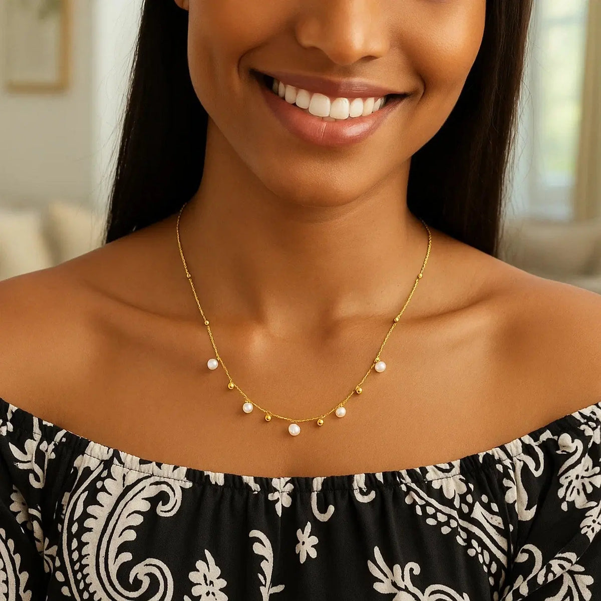 Pearl and  Bead Necklace  Choker DEEVE