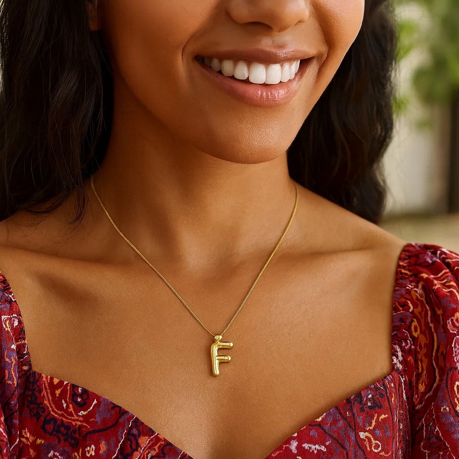 14K Yellow Gold Helium Initial F Pendant