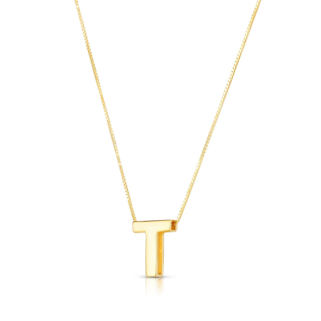 14K Yellow Gold Yours Truly Block Letter Initial T Necklace