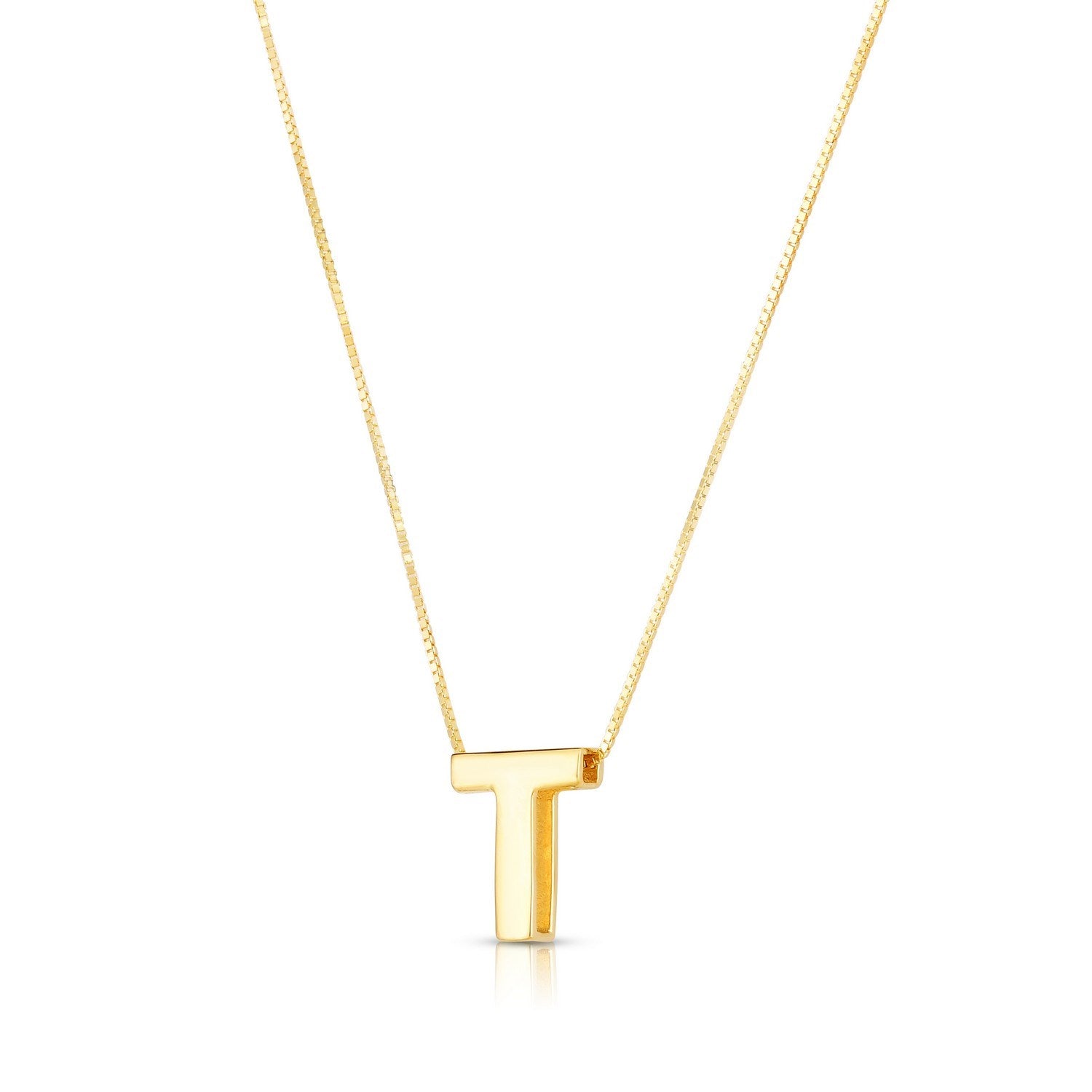 14K Yellow Gold Yours Truly Block Letter Initial T Necklace