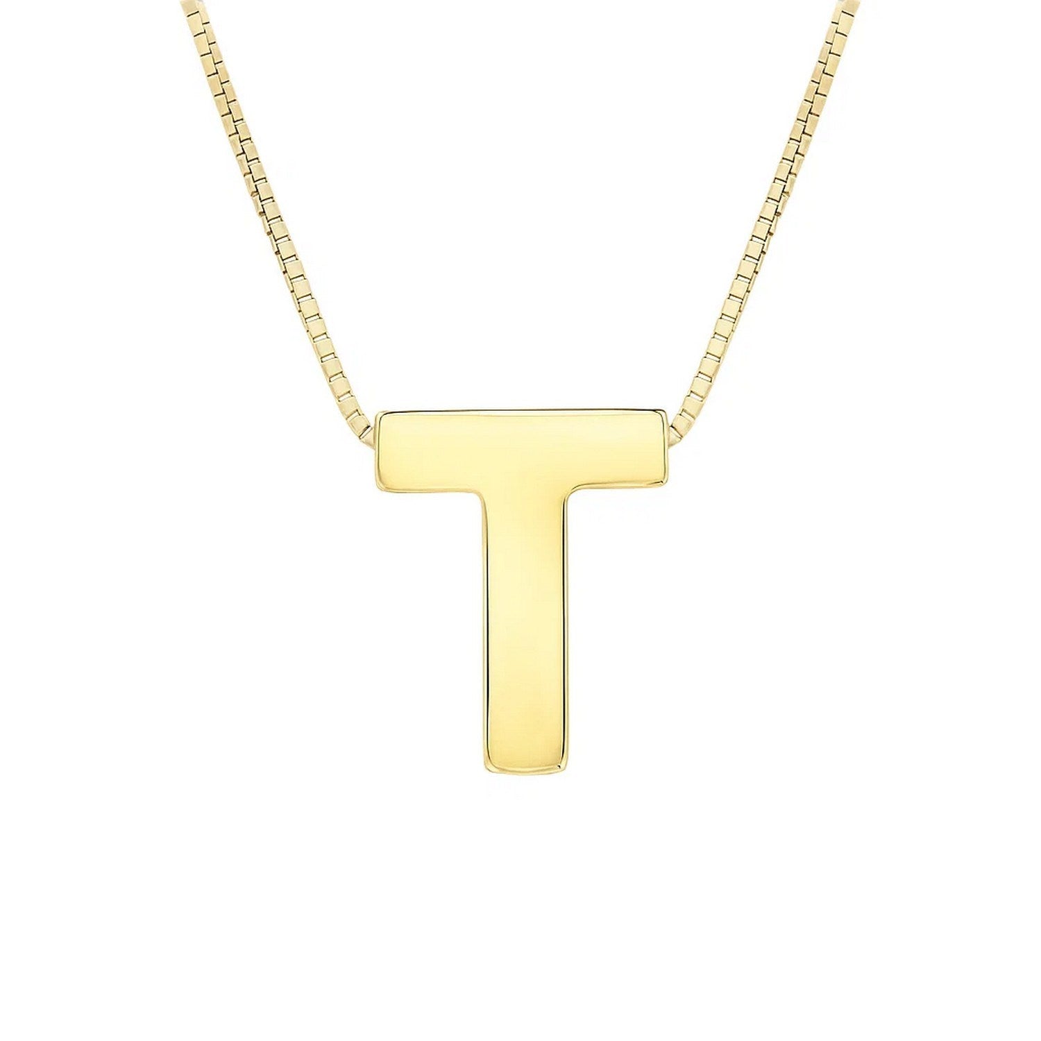 14K Yellow Gold Yours Truly Block Letter Initial T Necklace