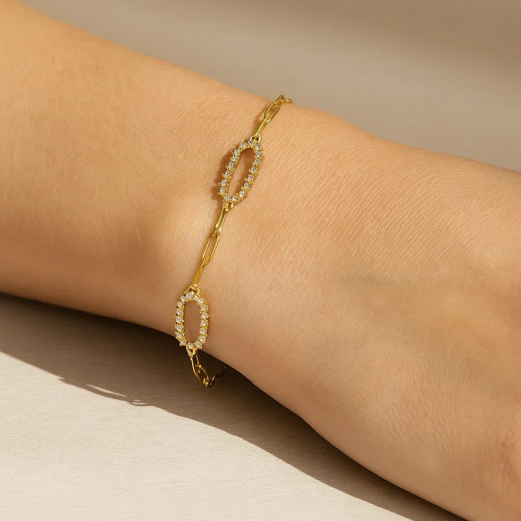 14K Yellow Gold Diamon Oro Paperclip Bracelet