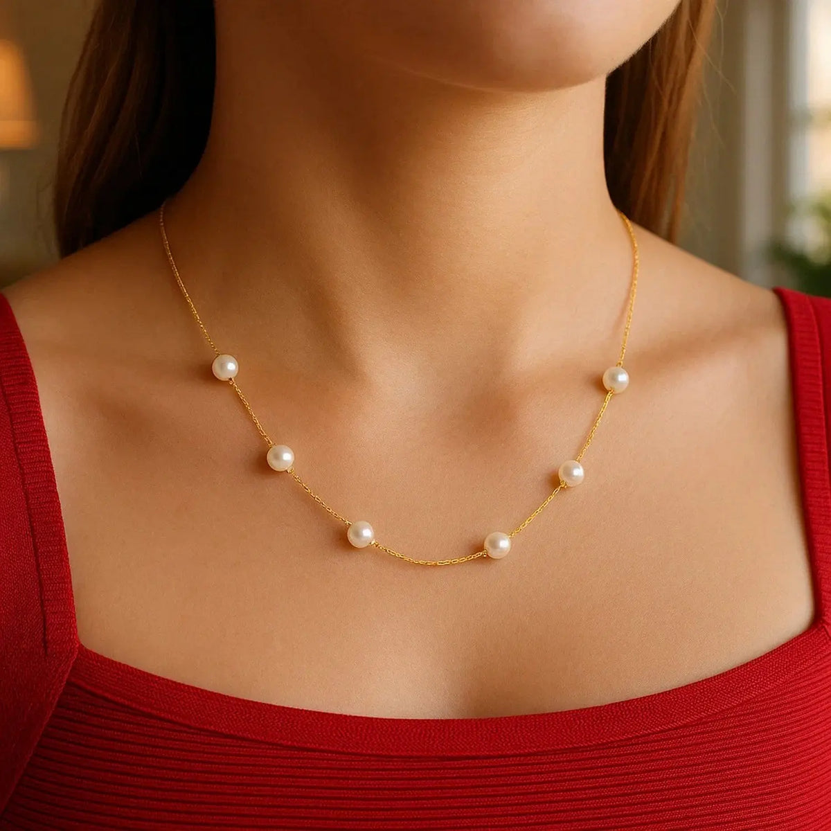 White Pearls Station Necklace  Choker DEEVE
