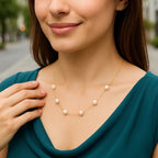 White Pearls Station Necklace