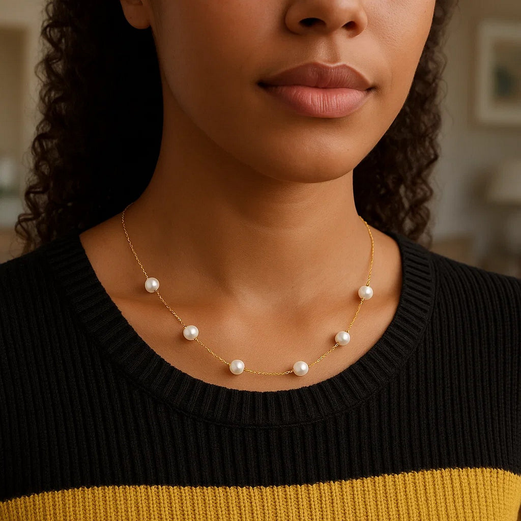 White Pearls Station Necklace