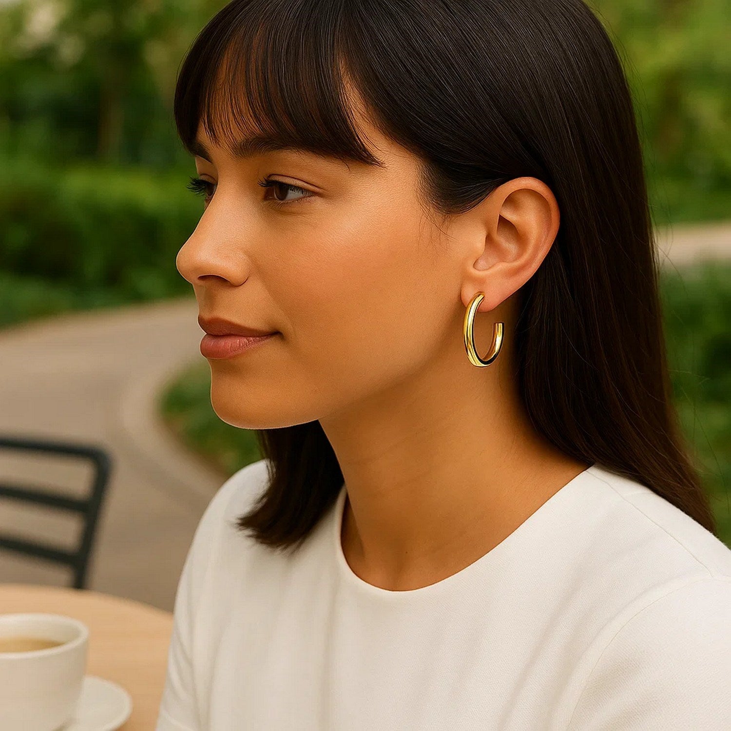 Round C Hoop Earrings in 14K Yellow Gold