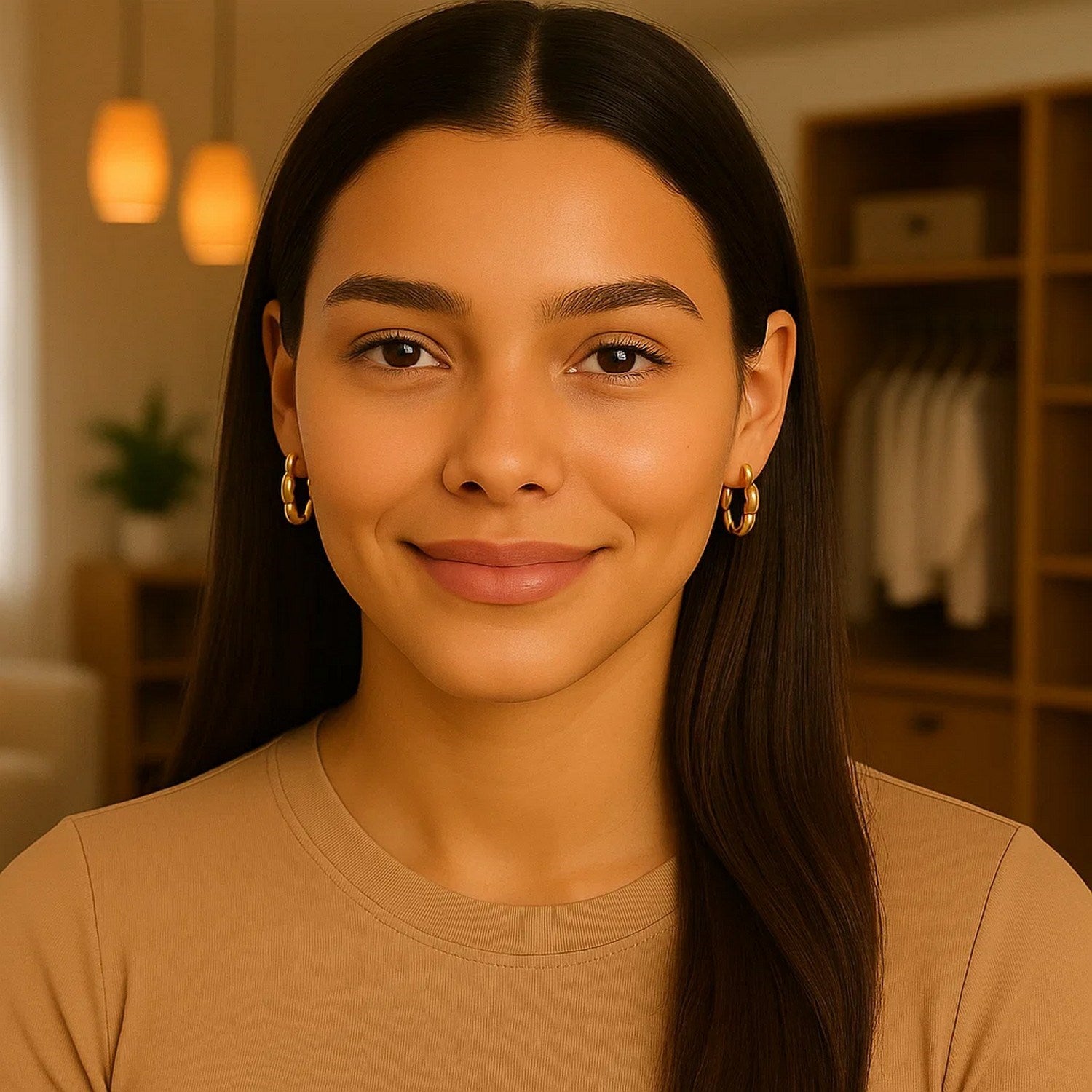 Small Rice Hoop Earrings in 14K Yellow Gold