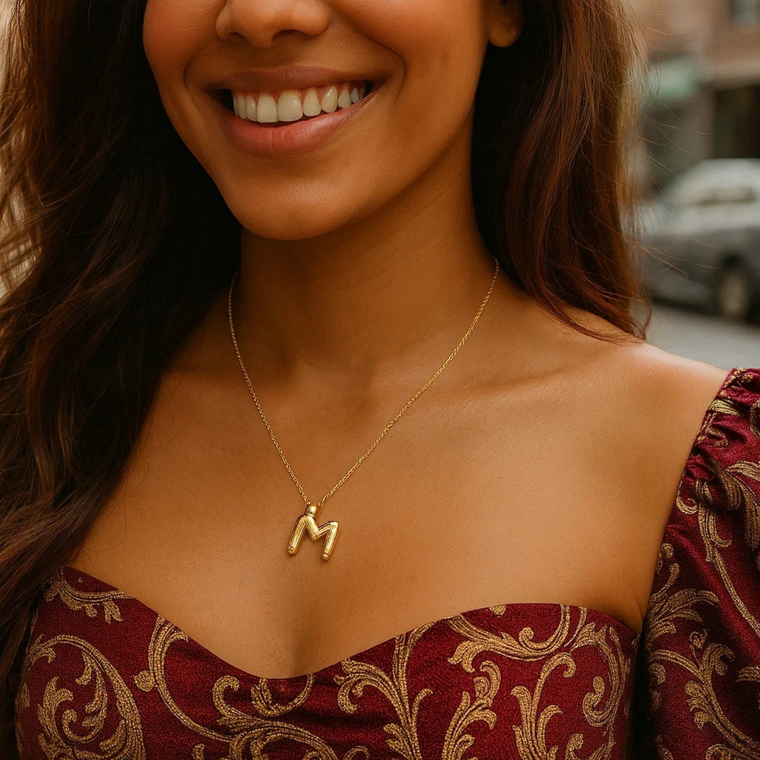 14K Yellow Gold Helium Initial M Pendant