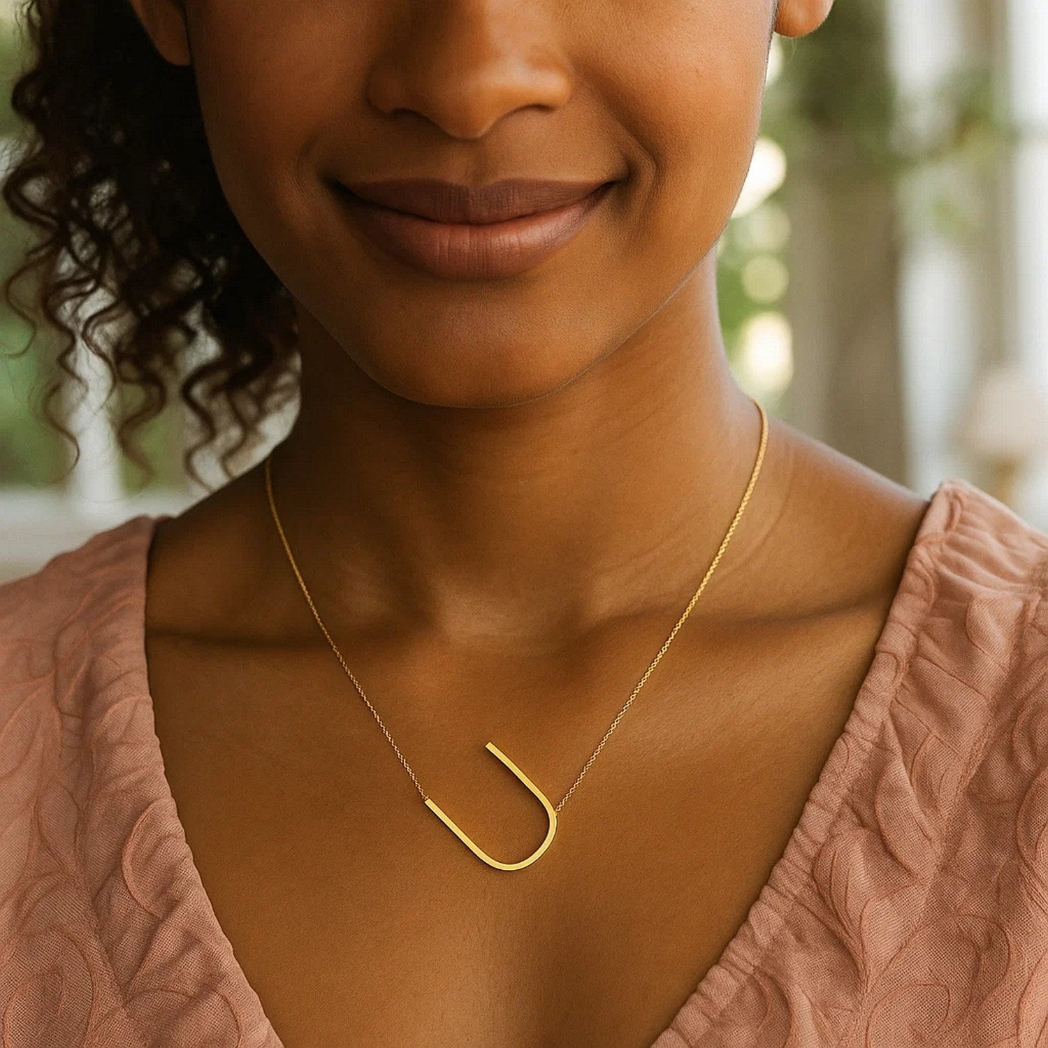 14K Yellow Gold Yours Truly Large Initial U Necklace