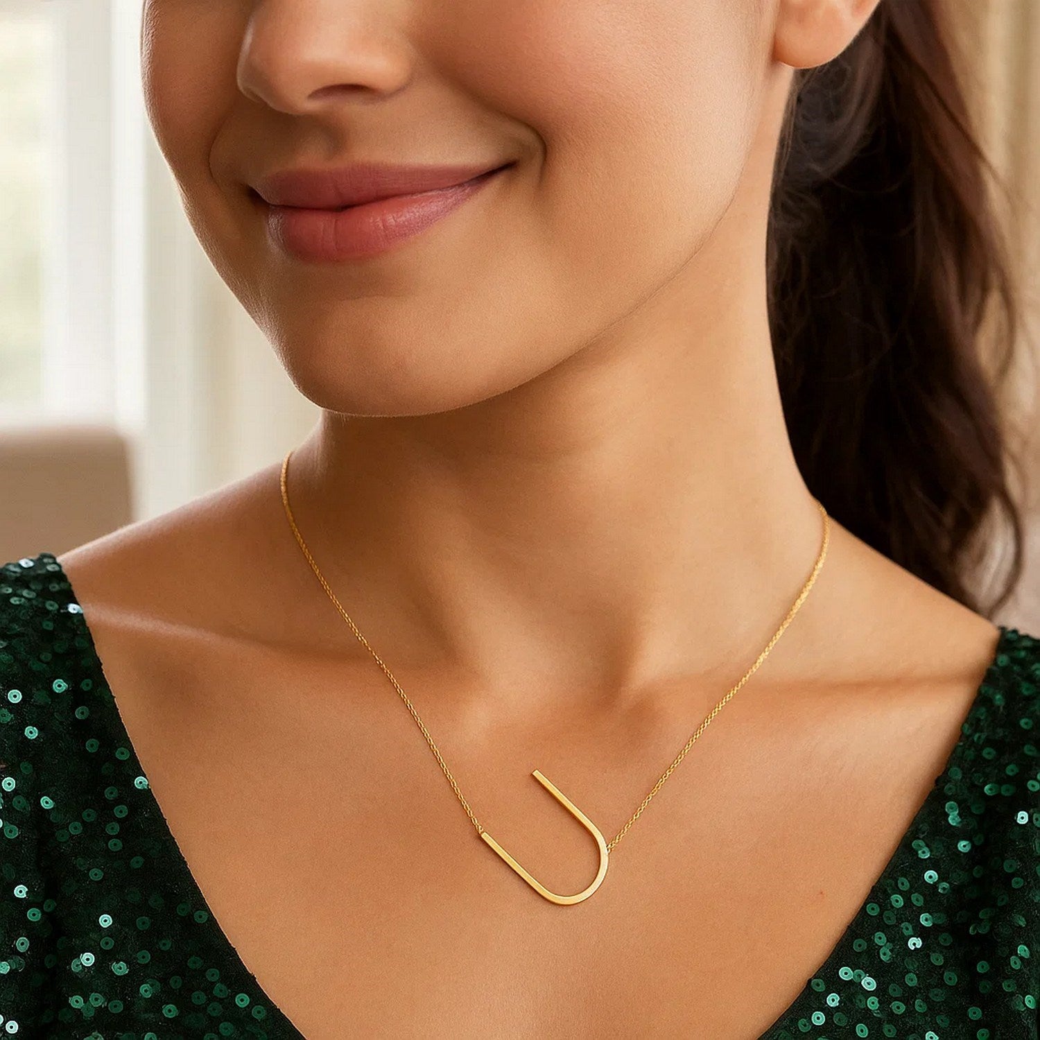 14K Yellow Gold Yours Truly Large Initial U Necklace