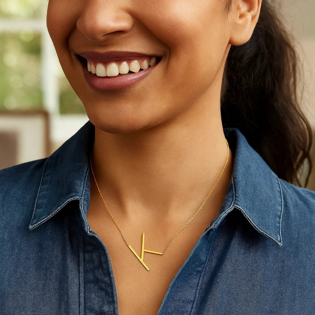 14K Yellow Gold Yours Truly Large Initial K Necklace