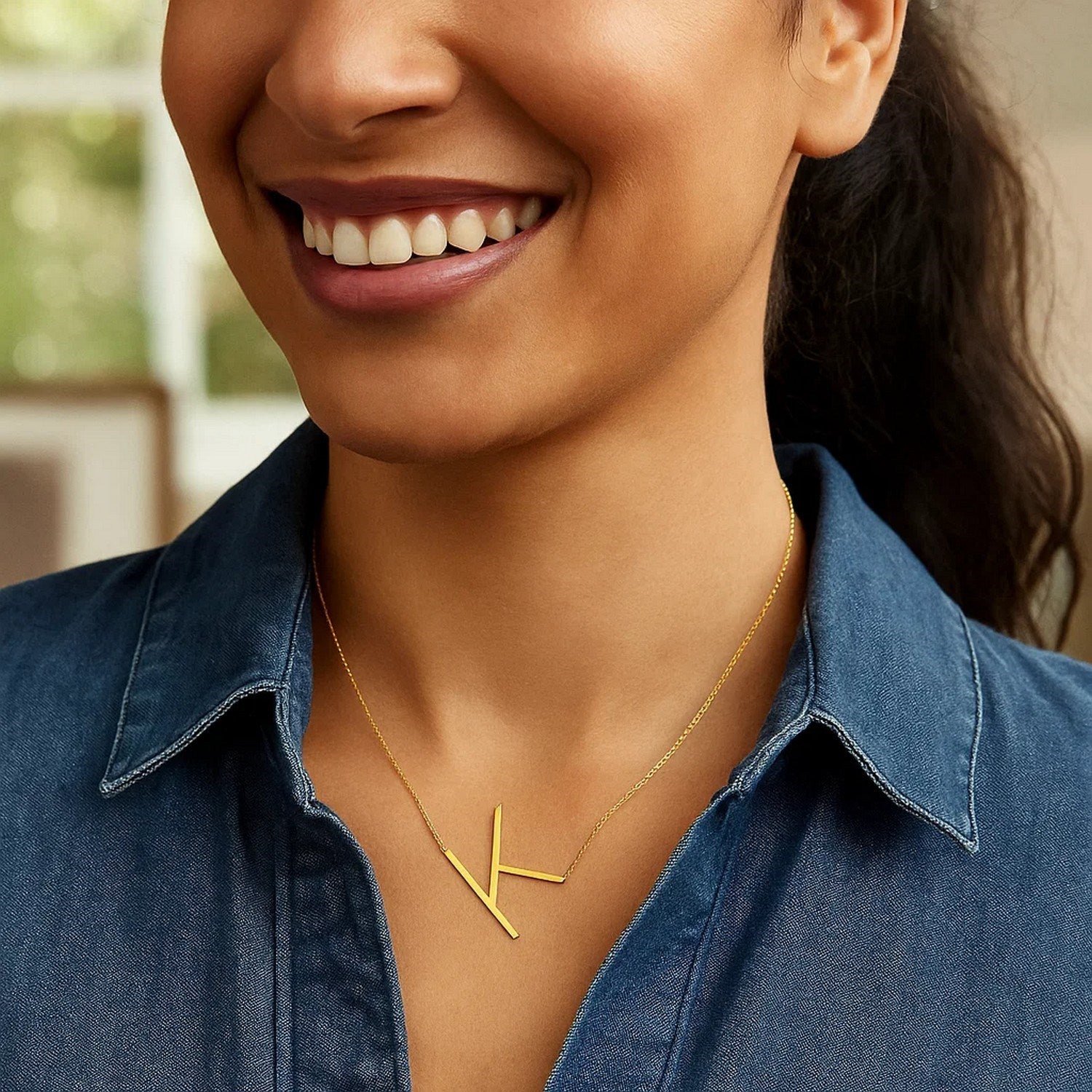 14K Yellow Gold Yours Truly Large Initial K Necklace