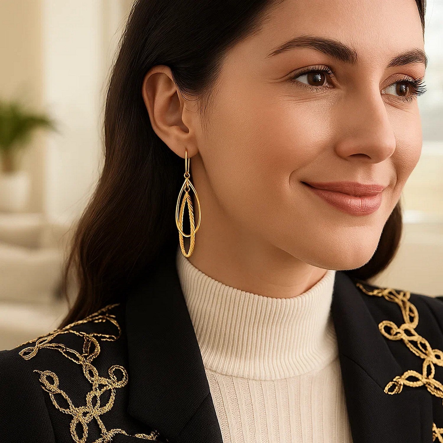 Polished & Rope-Textured Teardrop Dangle Earrings in 14K Yellow Gold