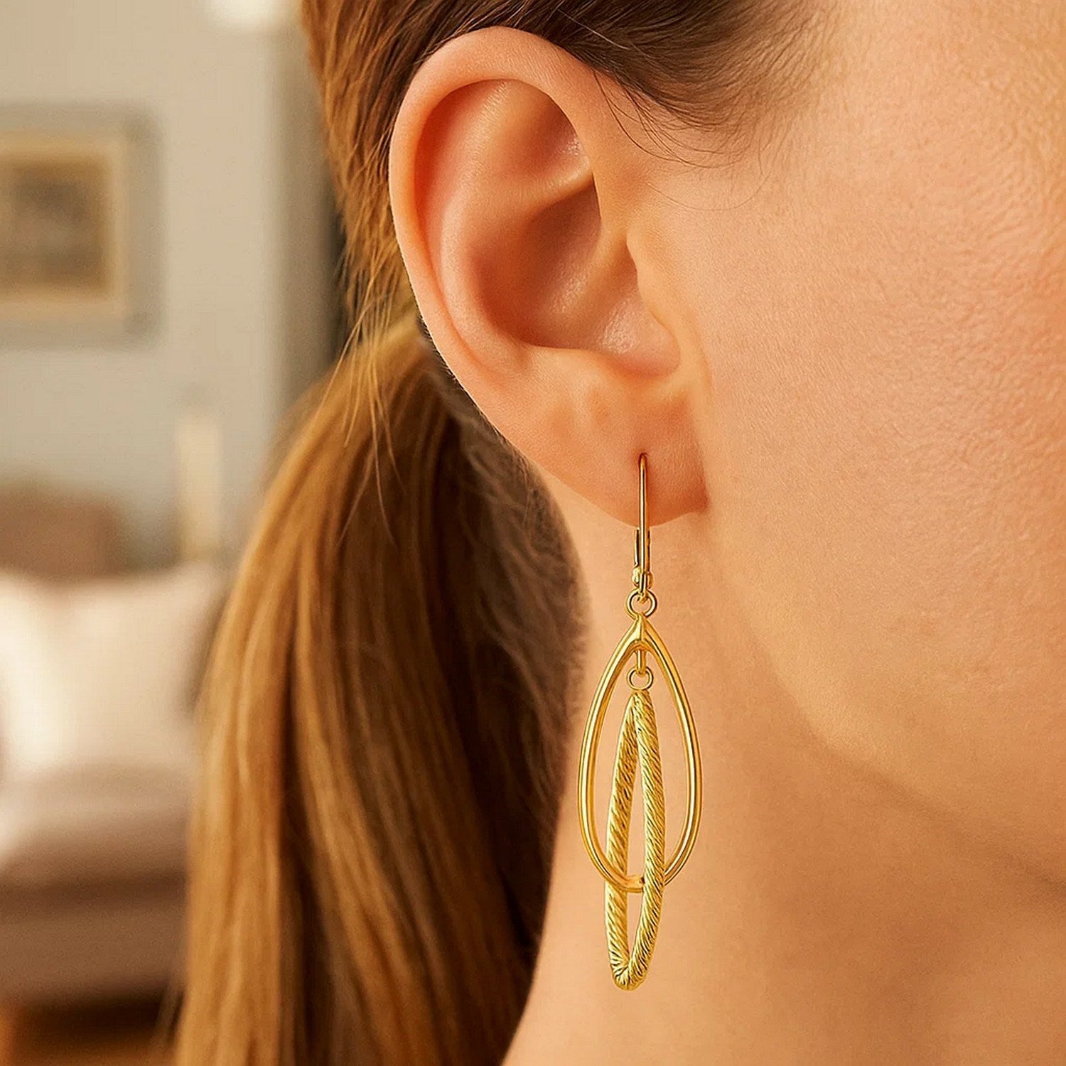 Polished & Rope-Textured Teardrop Dangle Earrings in 14K Yellow Gold