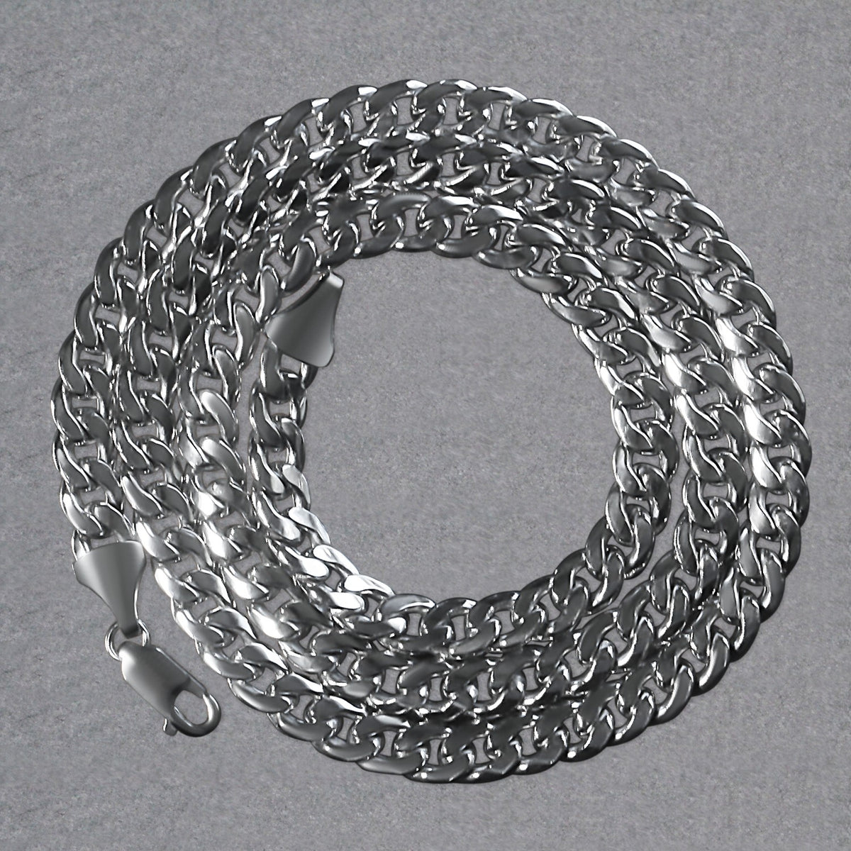 14K white gold Miami Cuban chain, 7.00mm, coiled to show the links