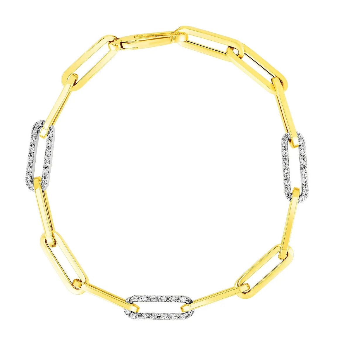 14K Yellow Gold Inch Paperclip Chain Bracelet With Three Diamond Links  Chain Bracelets DEEVE
