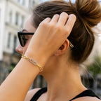 14K Yellow Gold Inch Paperclip Chain Bracelet With Three Diamond Links