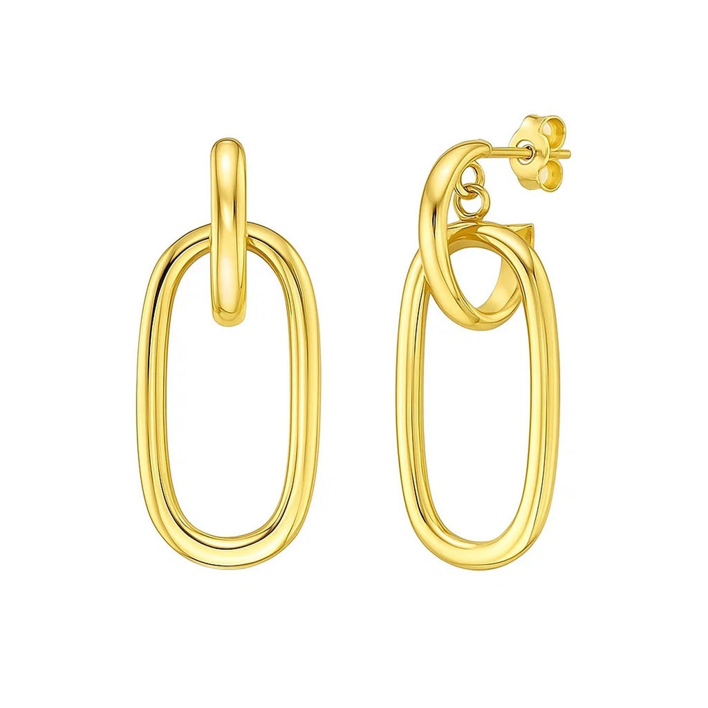 Polished Oval Linked Hoop Earrings | 14K Gold