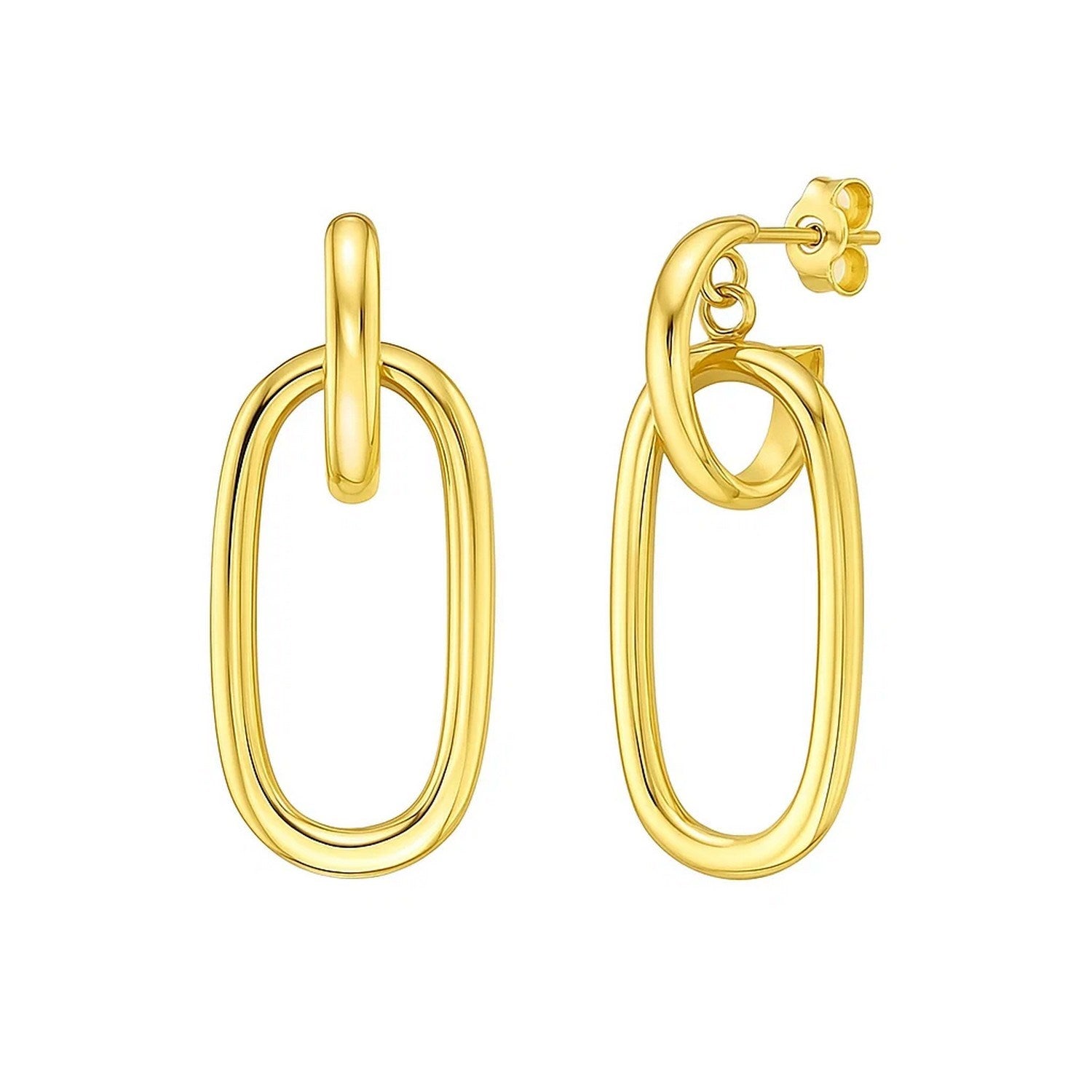 Polished Oval Linked Hoop Earrings | 14K Gold