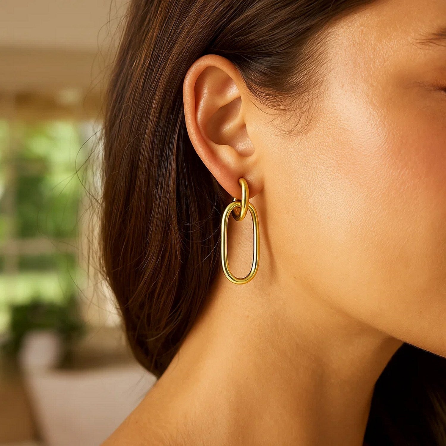 Polished Oval Linked Hoop Earrings | 14K Gold