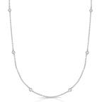 14k white gold choker chain station necklace with bezel set diamond stations 