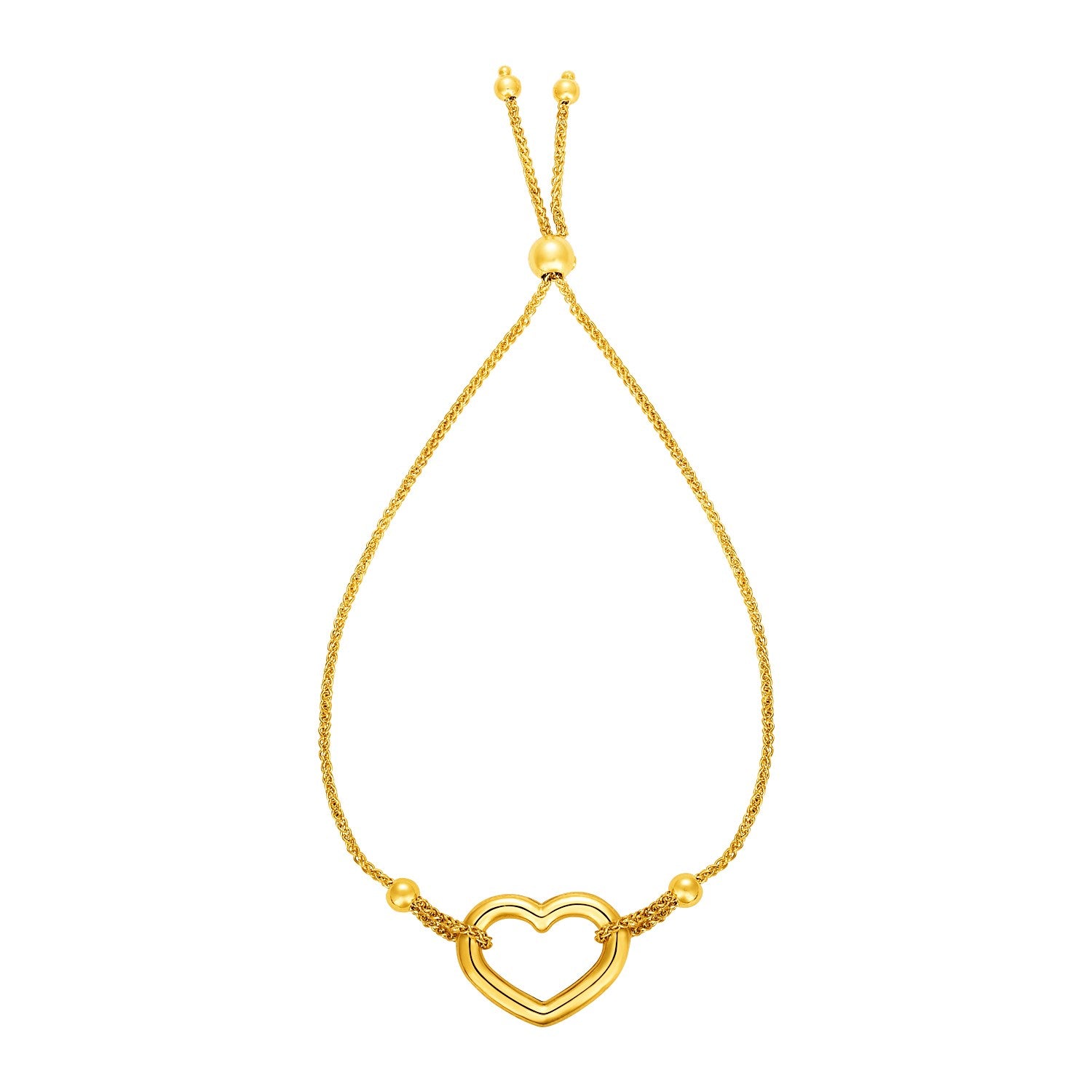 Open Heart Charm Adjustable Bracelet in 14K Yellow Gold