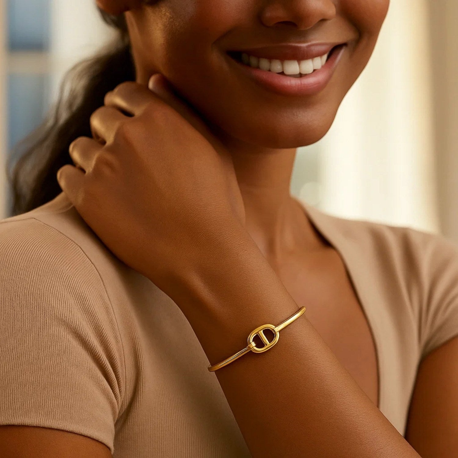 14K Yellow Gold Single Mariner Link Bangle in