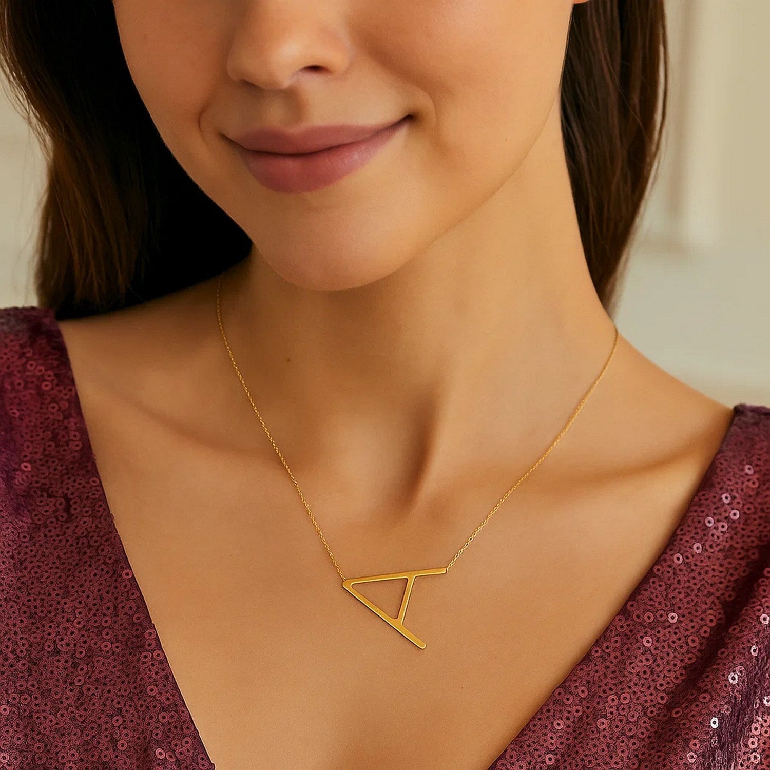 14K Yellow Gold Yours Truly Large Initial A Necklace