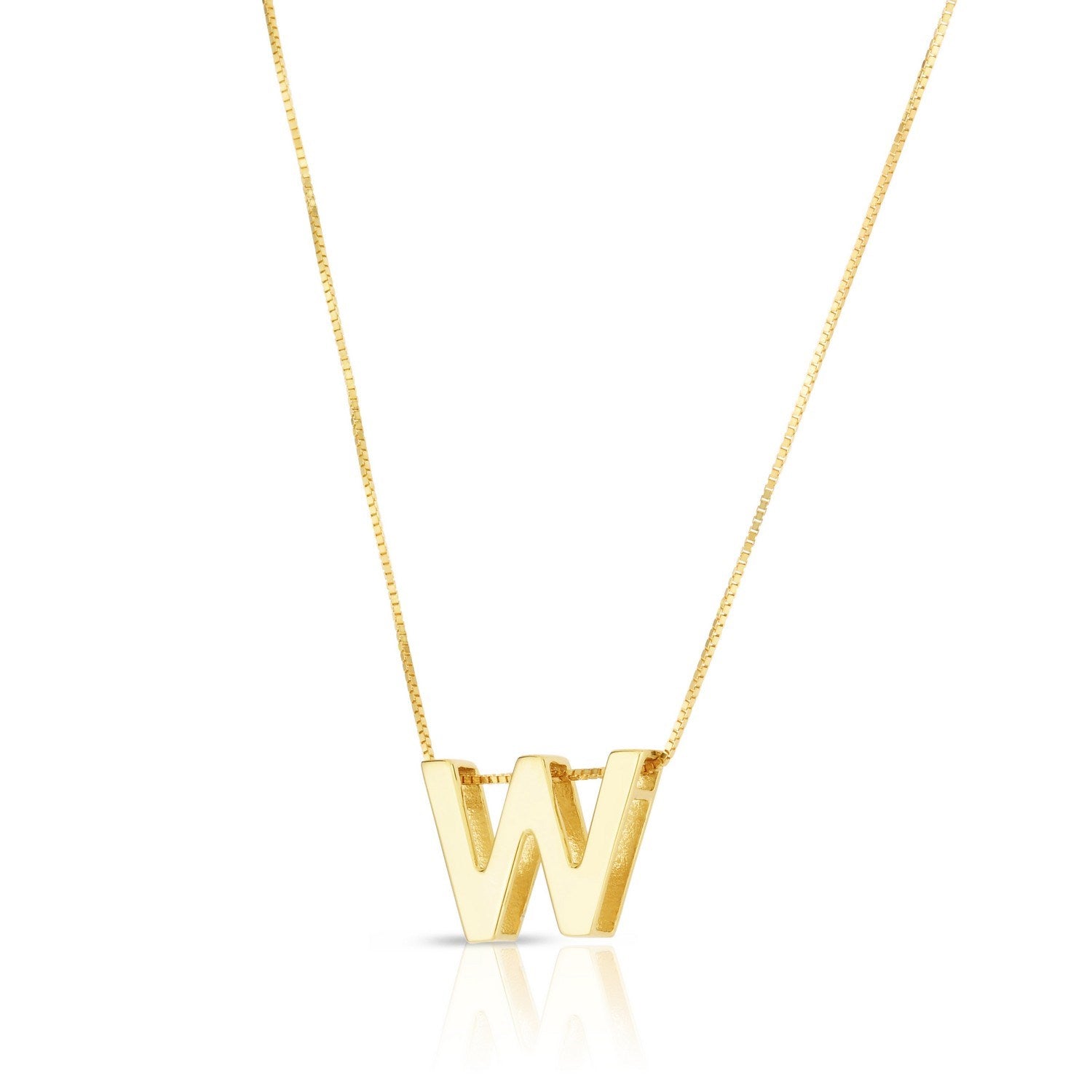 14K Yellow Gold Yours Truly Block Letter Initial W Necklace