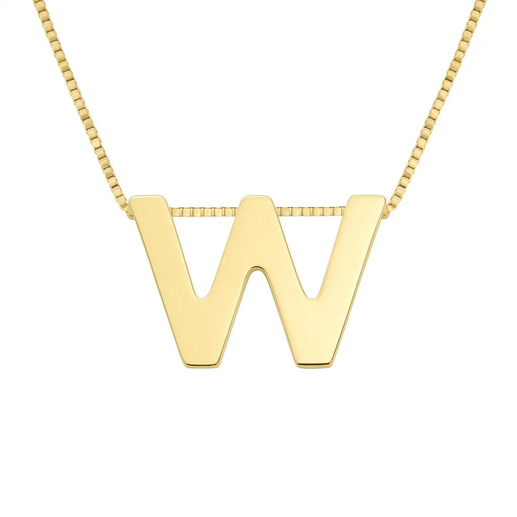 14K Yellow Gold Yours Truly Block Letter Initial W Necklace