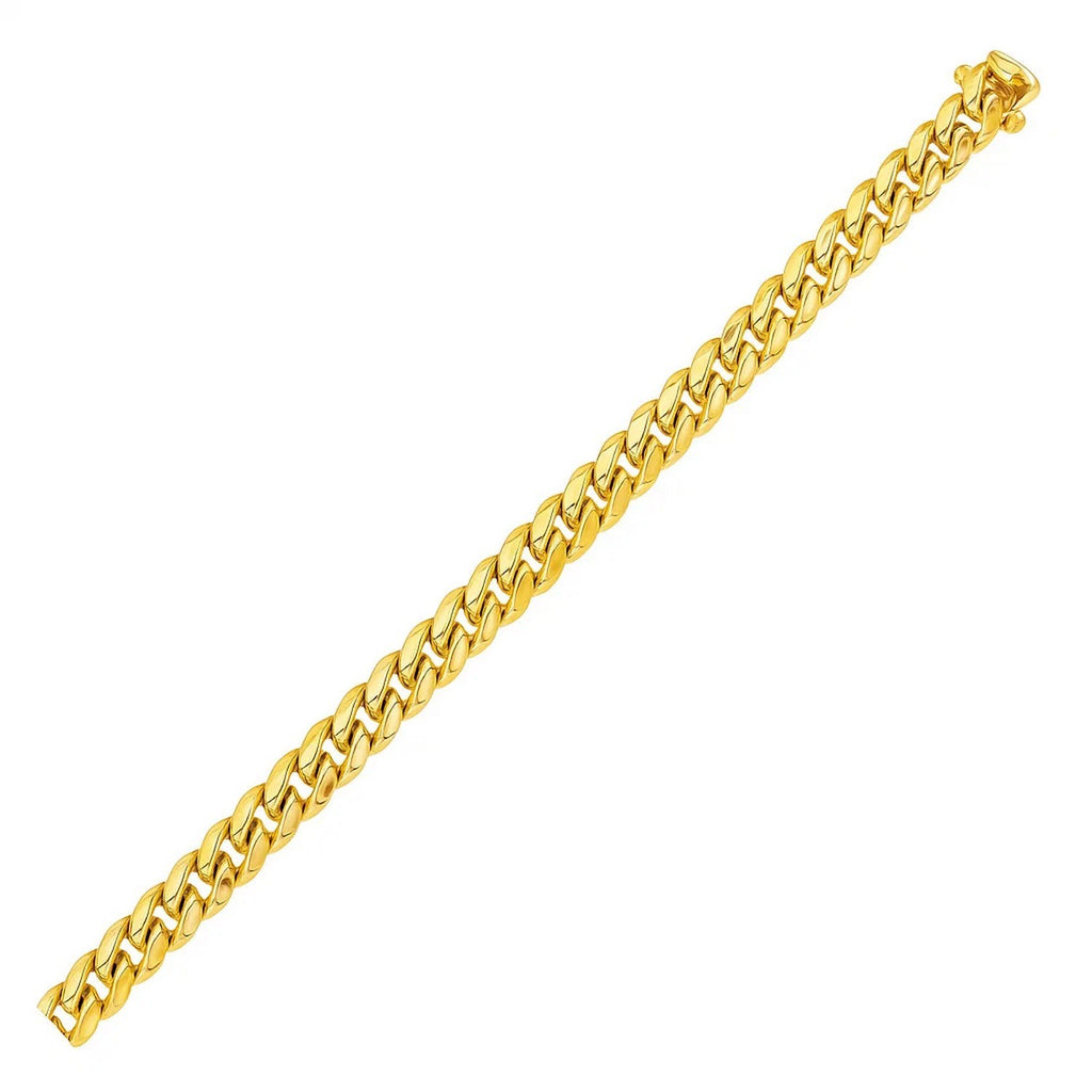 Semi-solid Miami Cuban bracelet in 14K yellow gold, 6.10mm, laid straight with its box clasp