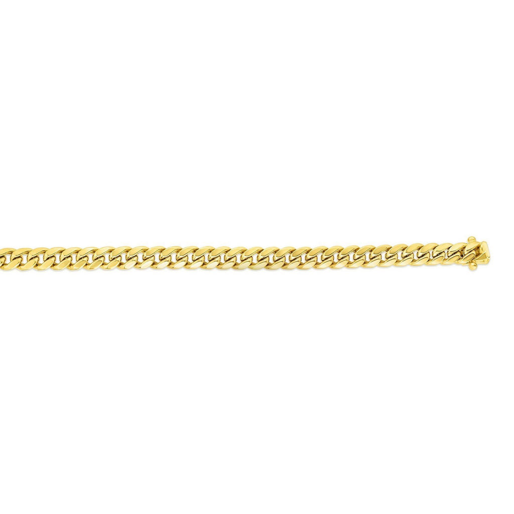 Miami Cuban bracelet in 14K yellow gold laid flat, box clasp at the end