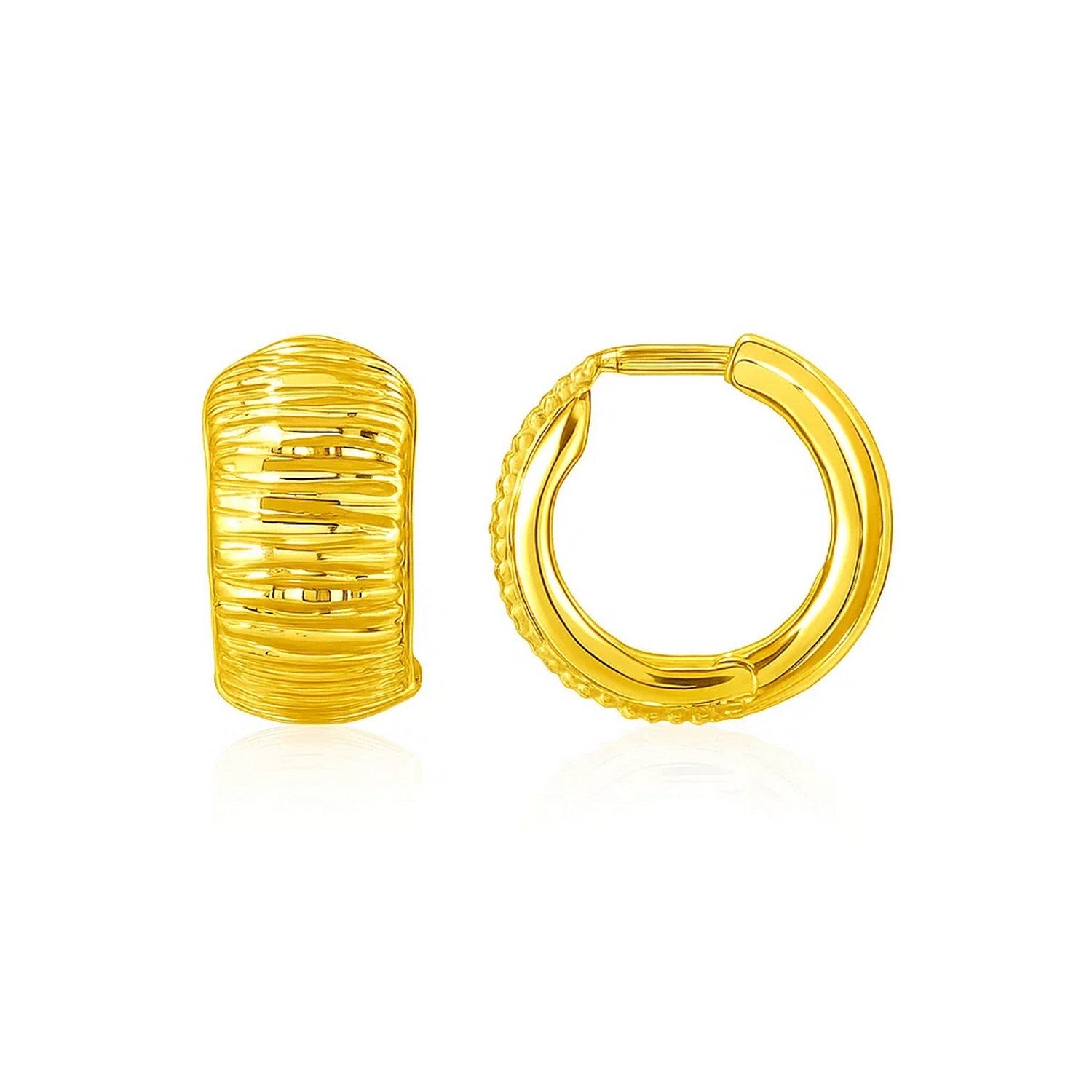 Diamond-Cut Huggie Hoop Earrings in 14K Yellow Gold