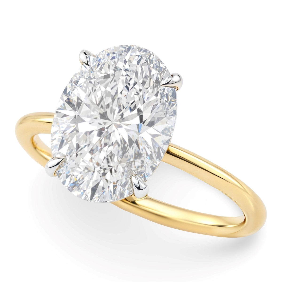 5 Carat Oval Lab Grown Diamond Solitaire Ring in 14K Yellow Gold