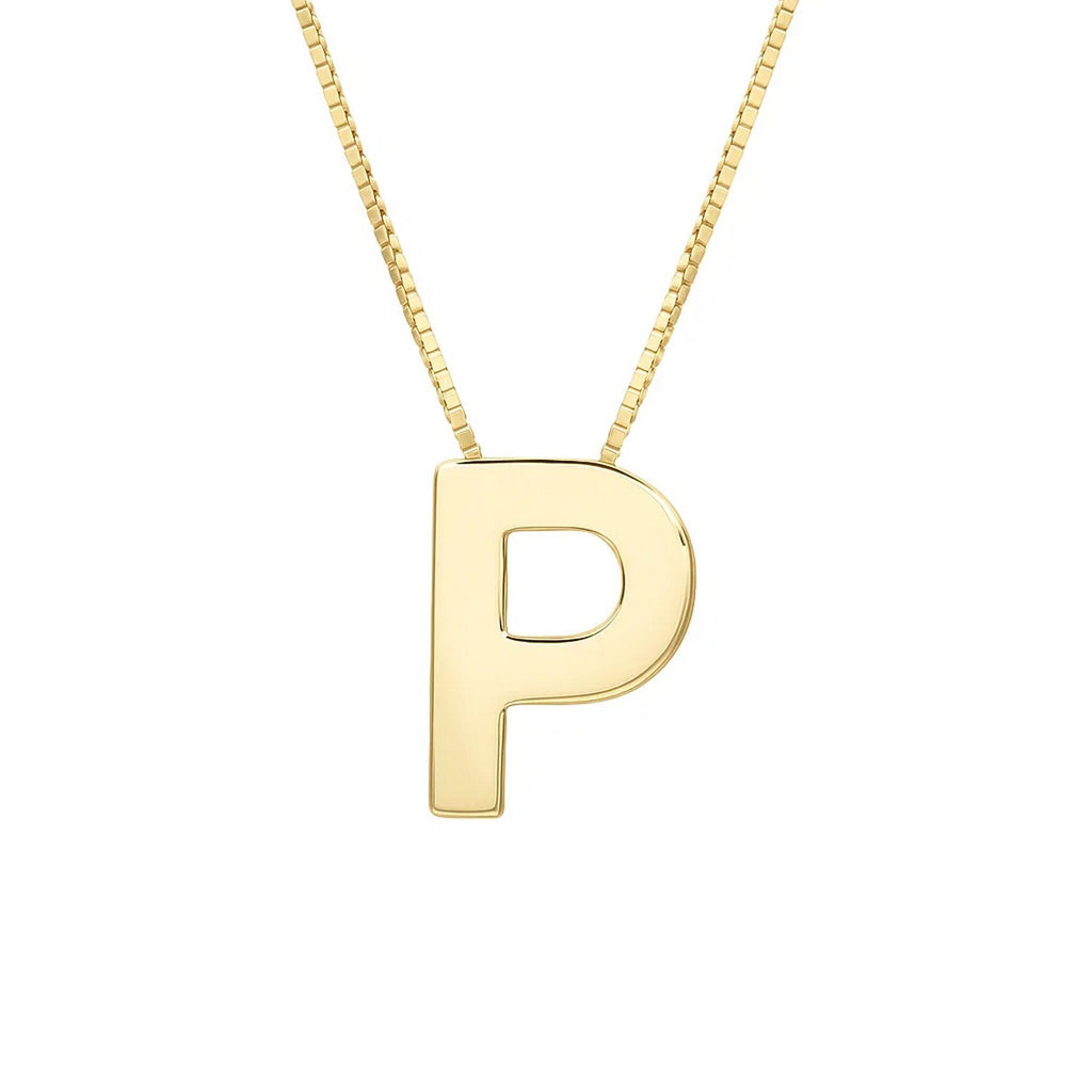 14K Yellow Gold Yours Truly Block Letter Initial P Necklace