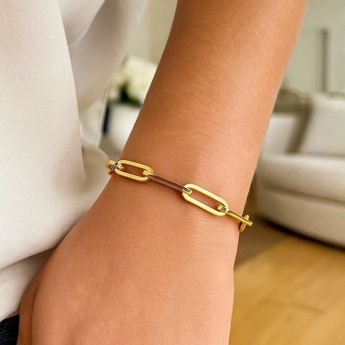 14K Yellow Gold Wide Paperclip Chain Bracelet  Chain Bracelets DEEVE