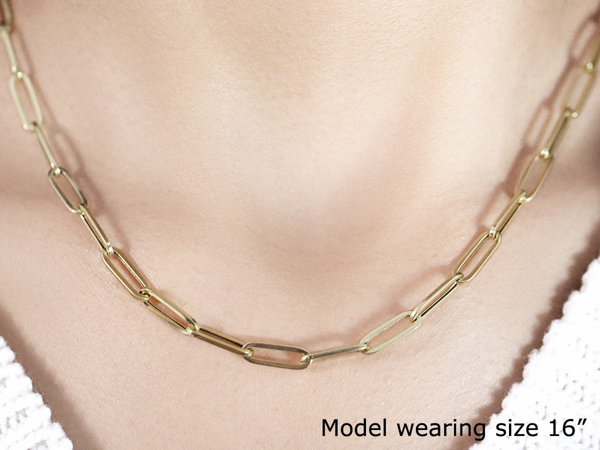 Bold paperclip chain necklace in 14K yellow gold, 4.2mm