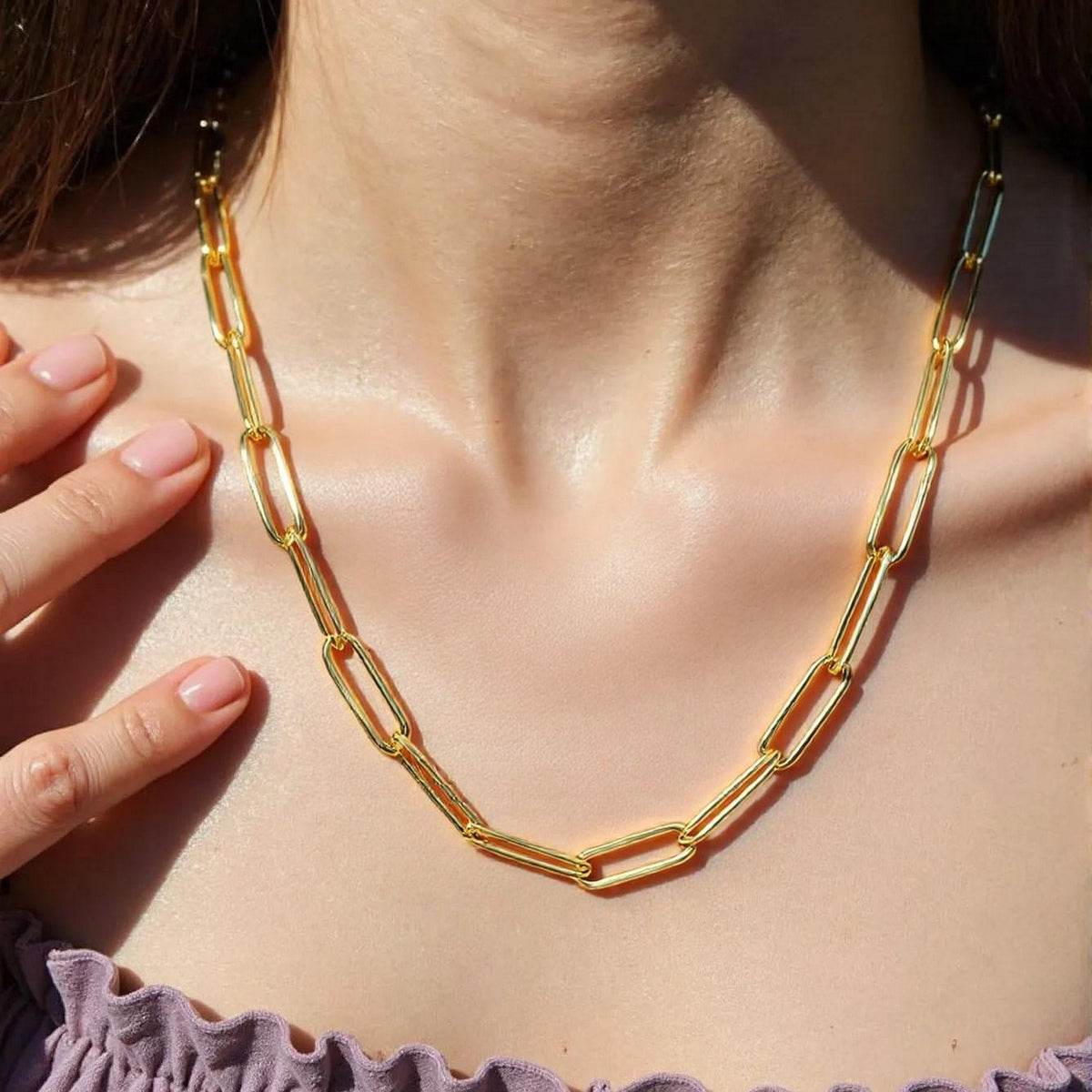 Bold paperclip chain necklace in 14K yellow gold, 4.2mm