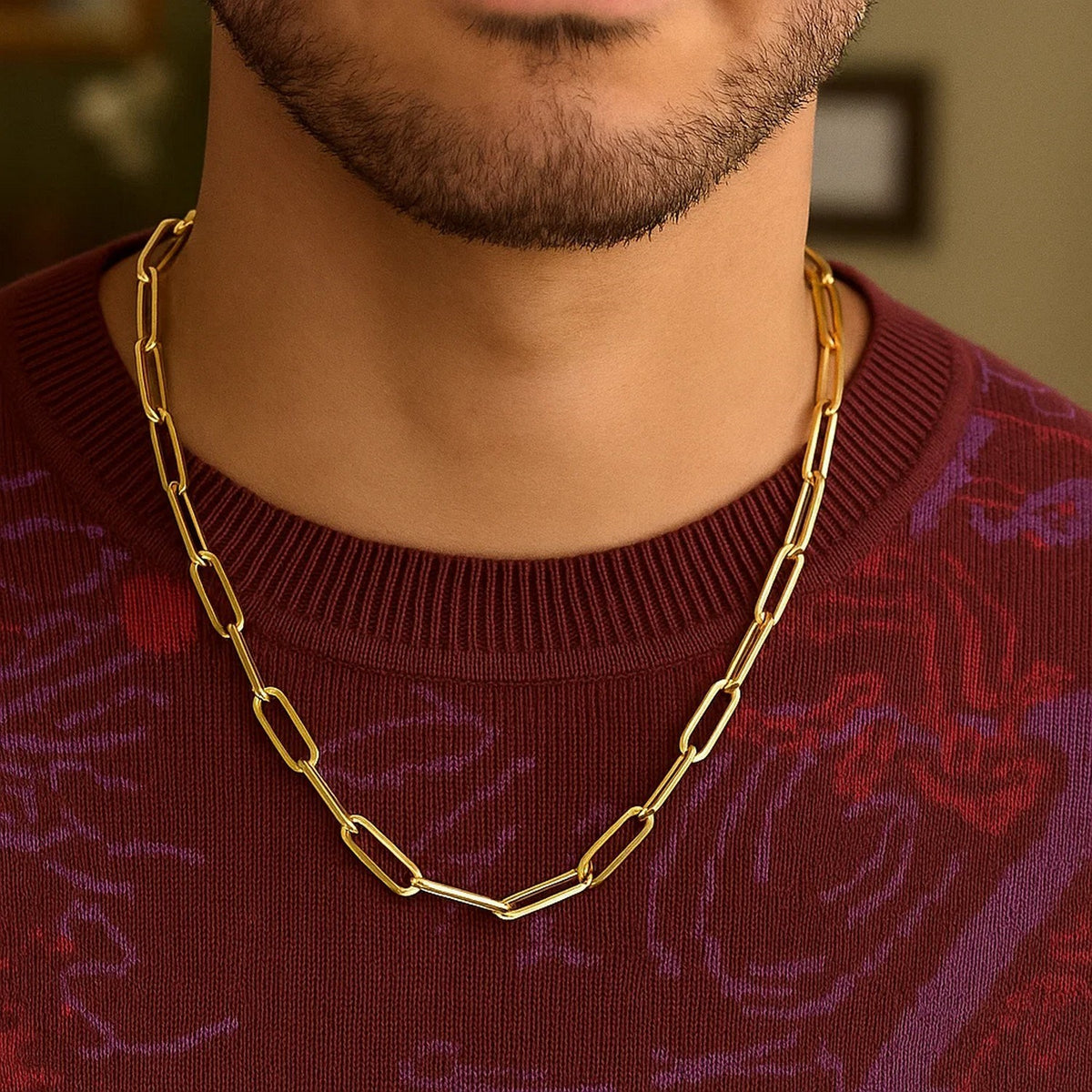 Bold paperclip chain necklace in 14K yellow gold, 4.2mm