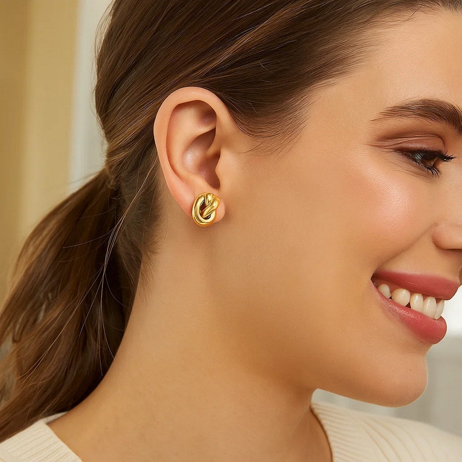 Polished Knot Stud Earrings in 14K Yellow Gold