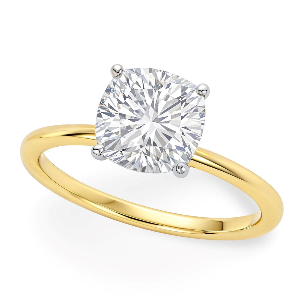3 Carat Cushion Lab Grown Diamond Solitaire Ring in 14K Yellow Gold