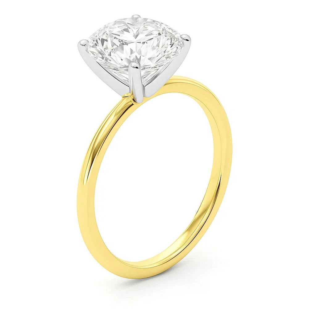 3 Carat Cushion Lab Grown Diamond Solitaire Ring in 14K Yellow Gold