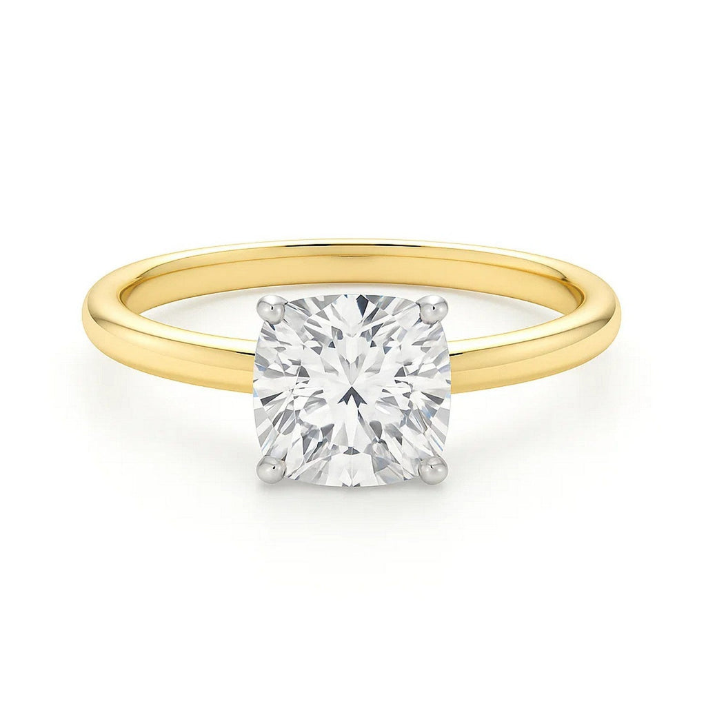 3 Carat Cushion Lab Grown Diamond Solitaire Ring in 14K Yellow Gold