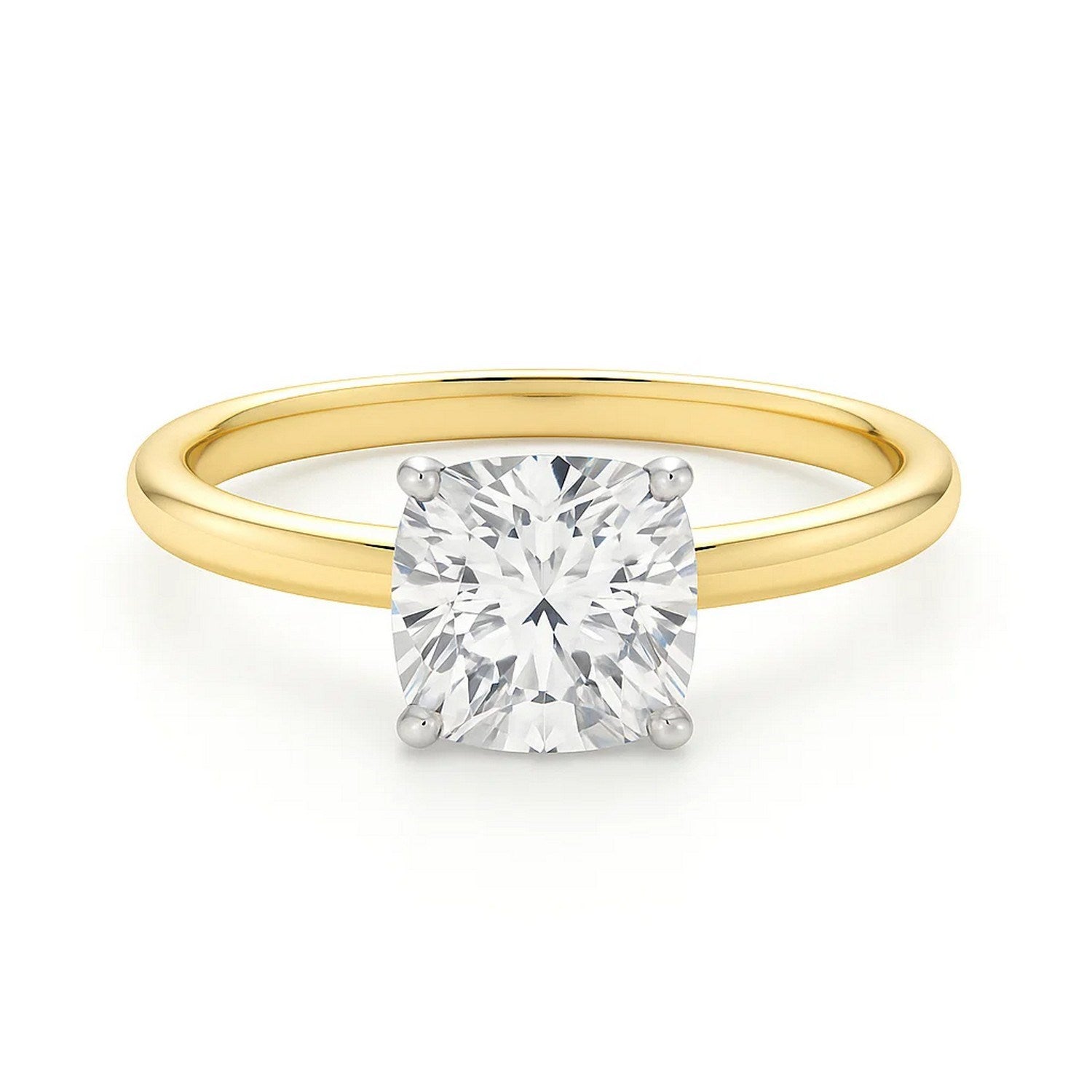 3 Carat Cushion Lab Grown Diamond Solitaire Ring in 14K Yellow Gold
