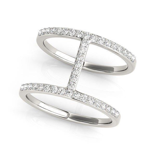 Dual Band Bridge Style Pavé Diamond Ring in 14K White Gold